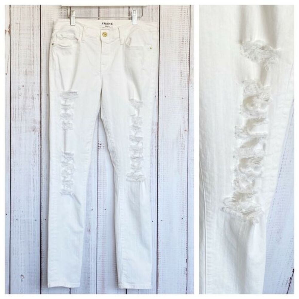 Frame Denim White Destroyed Sz‎ 29 Skinny Jeans Le Skinny de Jeanne Stretch